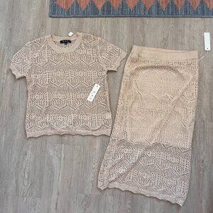 NWT workwear Mak crocheted sweater set: short sleeve sweater and midi skirt
